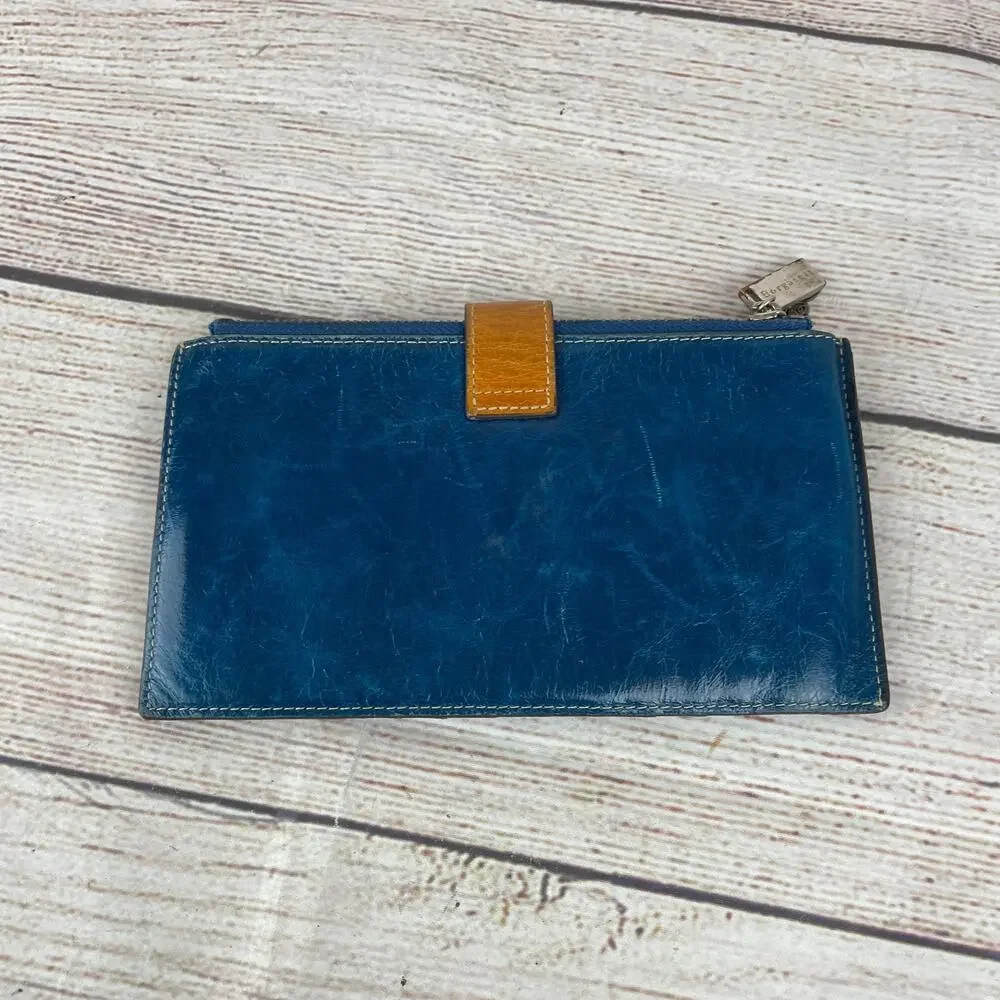 Borgasets Leather Bifold Wallet RFID Blue Brown Leather Slimline Cards